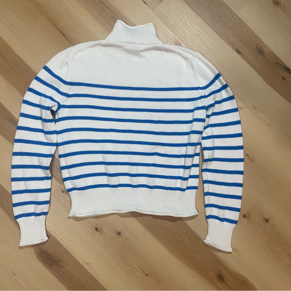 J Crew New Heritage “Rollneck” Sweater White Blue Stripe Size L - Picture 4 of 11